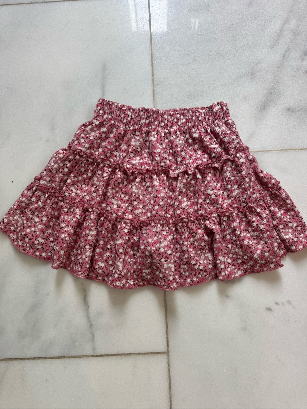 Girl’s Zara Floral Tiered Skirt - Pink